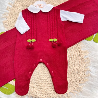Saída de Maternidade Cerejinha Salopete - Branco e Vermelho